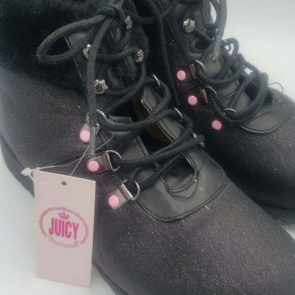 Juicy Couture Castro Valley Black Glitter Combat Boots - Picture 2 of 12